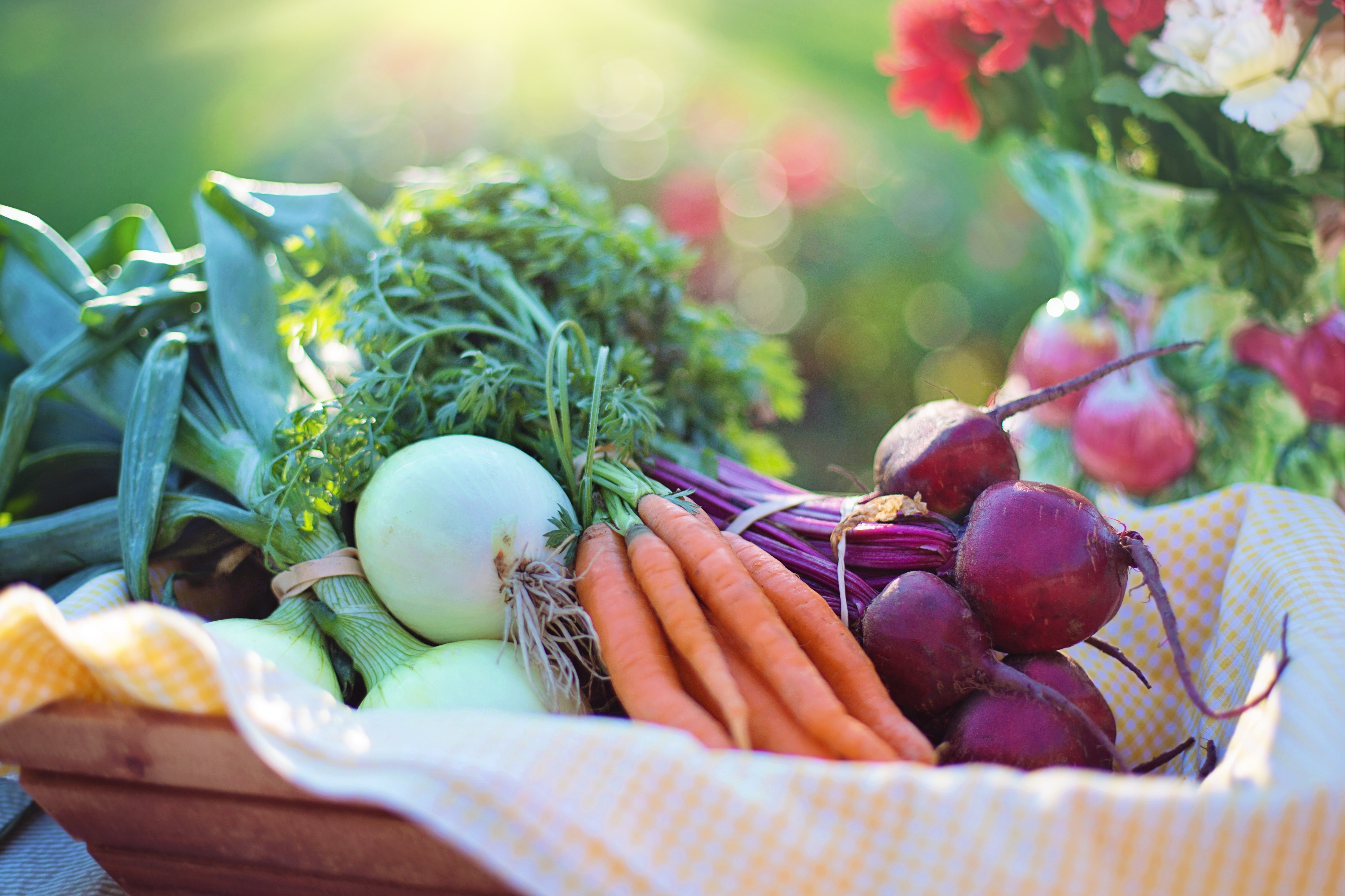 Basket full of colourful vegetables